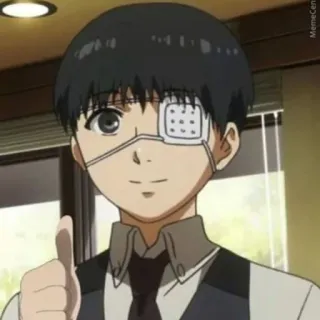 💿 1d8f1221 Ken Kaneki Tokyo Ghoul アニメ, キャラクター, 東京喰種, 金木, いいね, 眼帯 whatsapp sticker