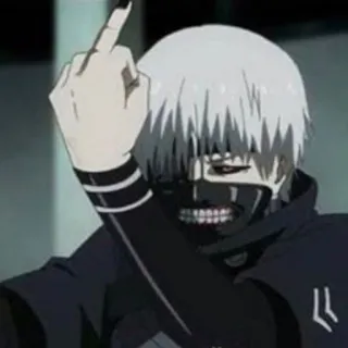 💿 9c96bc19 Ken Kaneki Tokyo Ghoul アニメ, 中指, 侮辱的ジェスチャー, 金木研, 東京喰種, グール, アニメキャラ whatsapp sticker