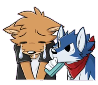 😢 a2dc6032 獣人, 擬人化, カートゥーン, 泣く, 悲しい, 狼, 狐 telegram sticker