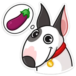 🍆 7f0eeae3 pies, bakłażan, zwierzę, myślenie, bullterier, emoji, naklejka telegram sticker