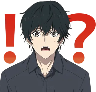 ⁉ bcf3af59 Anime, Pytanie, Wykrzyknik, Zaskoczony, Kreskówka, Emocja telegram sticker