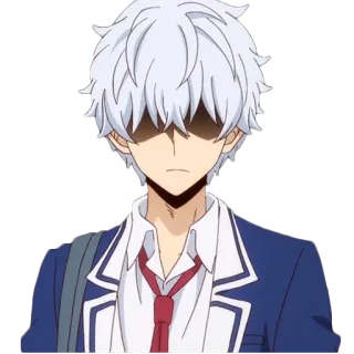 😑 0286b6fb 动漫, 角色, 白发, 校服, 男性 telegram sticker