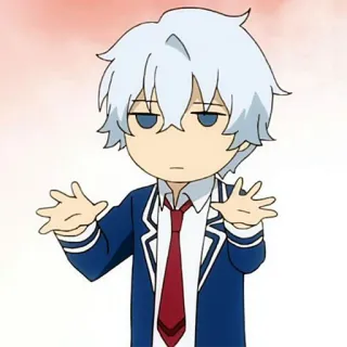 🤗 1f6952c4 动漫, Q版, 角色, 校服, 白发, 领带 telegram sticker