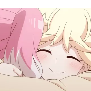 🤗 bd9406db 动漫, 女孩, 可爱, 粉色头发, 金色头发, 睡觉 telegram sticker