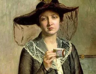 ☕️ 6721dcc3 woman, painting, portrait, hat, tea, cup telegram sticker