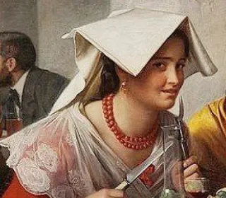 😒 8ae9aa80 painting, woman, historical, portrait, table setting, food telegram sticker