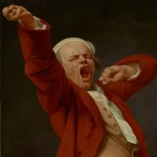😴 c310c29b man, yawning, portrait, classical, painting, red coat telegram sticker