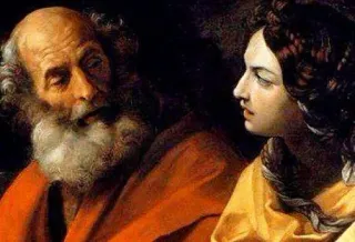 🤨 e4045c85 painting, old man, young woman, art, portrait, classical telegram sticker