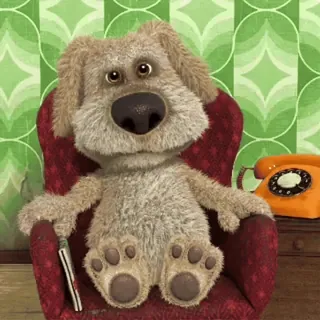 👊 e1db31a7 Talking Ben pies, zwierzę, kreskówka, siedzący, krzesło, telefon telegram sticker