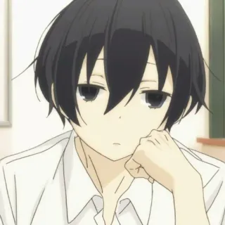 🍙 9258bf57 animé, manga, personnage, cheveux noirs, cheveux courts, pensif telegram sticker