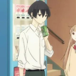 🥢 eb6e885a animé, garçon, boisson, jus, décontracté, personnage, école, fond telegram sticker