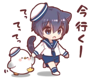 ⛸ 4492f55c 今行く! anime, cat, bird, walking, kawaii, cute telegram sticker
