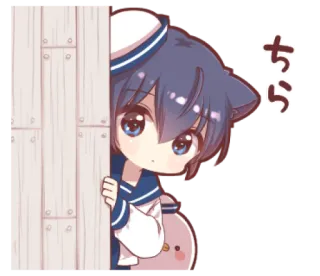 ⛸ 5abb0dab ち ら anime, cute, chibi, cat ears, sailor uniform, peeking telegram sticker