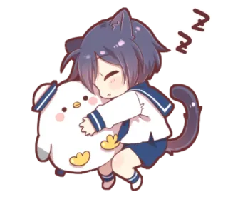 ⛸ c388f464 anime, catgirl, sleepy, cute, chibi, kawaii, sleeping telegram sticker