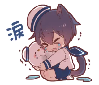 ⛸ ca75f03f 淚 anime, crying, sad, cat boy, sailor uniform, tears, kawaii telegram sticker