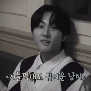 🧢 82303b60 거들먹대도 귀여운 냥이. homme, coréen, asiatique, garçon, mignon, légende telegram sticker