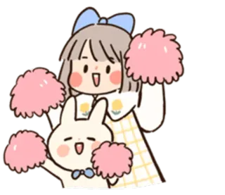 🎉 42d7bed3 Cheerleader, Hase, Pompons, süß, Cartoon, Mädchen, Feier telegram sticker