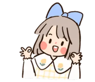 👌 9010ac42 Mädchen, Cartoon, niedlich, kawaii, glücklich, Schleife telegram sticker