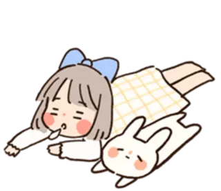 🥵 abbae5ce Mädchen, Hase, schlafend, süß, Cartoon, Aufkleber telegram sticker