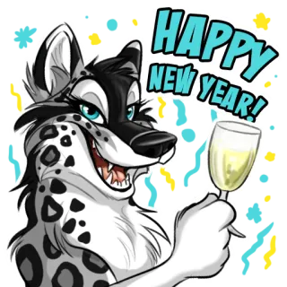 🍾 d6fa8c4f HAPPY NEW YEAR! 新年, 庆祝, 干杯, 动物, 毛茸茸, 吐司, 快乐 telegram sticker