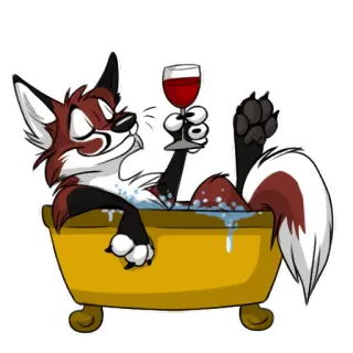 🛁 dbdeffe3 狐狸, 浴缸, 放松, 葡萄酒, 毛茸茸, 卡通, 动物, 拟人 telegram sticker
