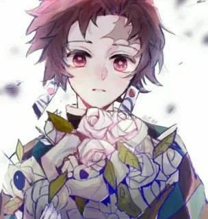 🍃 c46fdcc4 Tanjiro Kamado Demon Slayer 动漫, 鬼灭之刃, 炭治郎, 花, 艺术作品 telegram sticker