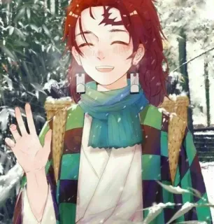 🍃 e76ac7f1 Tanjiro Kamado Demon Slayer 动漫, 漫画, 鬼灭之刃, 炭治郎, 角色, 微笑, 挥手 telegram sticker