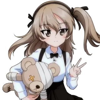 🙂 d6ab63cb Akiho Shiomi Anime, Mädchen, Teddybär, Friedenszeichen telegram sticker