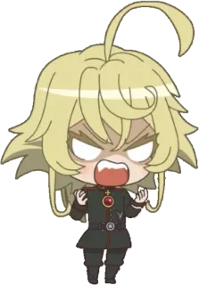 😠 db671189 Tanya Degurechaff Saga of Tanya the Evil Anime, Chibi, Militaire, En colère, Cheveux blonds, Fantaisie, Uniforme telegram sticker