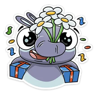 🌼 3f5b7151 kartun, binatang, bunga, hadiah, perayaan, imut, stiker, keledai telegram sticker