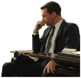 🤓 b2bb6cec Don Draper Mad Men Mann, Anzug, Büro, traurig, denkend, Jon Hamm, Mad Men telegram sticker