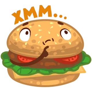 😕 2e27f937 XMM... 汉堡, 思考, 食物, 卡通, 三明治, 沉思 telegram sticker
