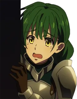 👀 32c4d24b anime, armor, green hair, female character telegram sticker