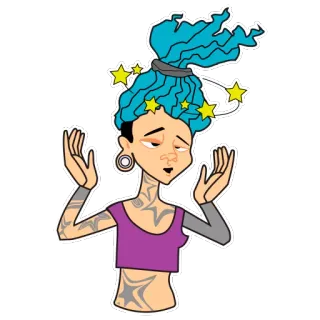 🤢 306f18a5 眩晕, 卡通, 星星, 女人, 角色 whatsapp sticker