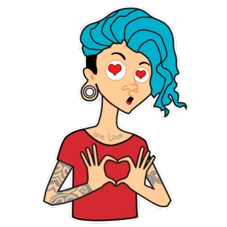 ❤️ 4975583a one love 爱, 心, 纹身, 蓝发, 贴纸, 卡通, 角色, 和平 whatsapp sticker