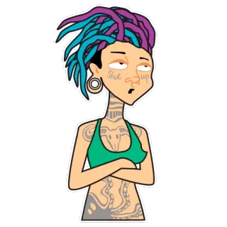 😐 53eaf67a Shut up 卡通, 女人, 纹身, 闭嘴, 脏辫, 冒犯 whatsapp sticker