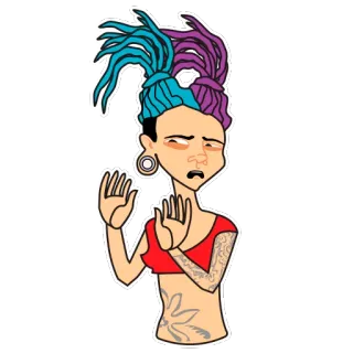 ✋ beda30a5 女人, 角色, 插图, 纹身, 脏辫, 卡通 whatsapp sticker