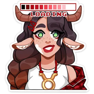 ⭐ 026fdf27 LOADING Телец, Зодиак, Загрузка, Астрология, Рога, Девушка telegram sticker