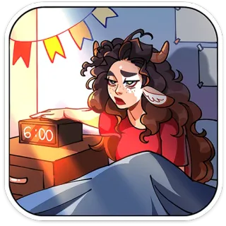 ⭐ 16d627f6 6:00 сонный, будильник, утро, корова, цифровые часы, кровать telegram sticker