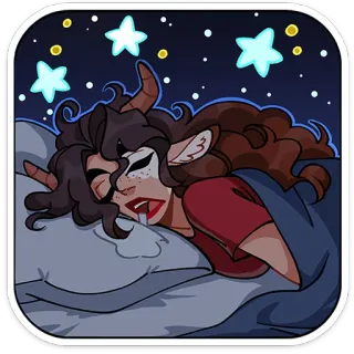 ⭐ 2754cb59 сон, монстр, кровать, ночь, звезды, фантазия, рог, спящий telegram sticker