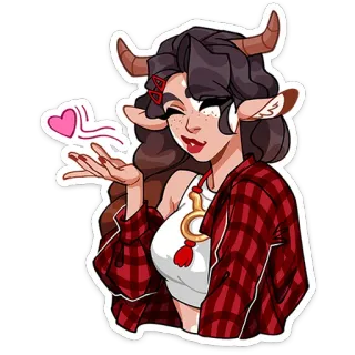 ⭐ 8c6949f4 Минотавр, Фэнтези, Милый, Девушка, Звериные уши, Рога, Сердце, Наклейка telegram sticker