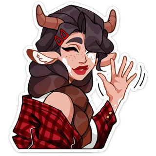 ⭐ d7185ff9 Мультфильм, Наклейка, Персонаж, Женский, Рога, Уши, Клетка, Корова telegram sticker