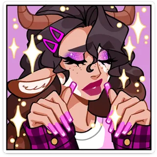 ⭐ f6965d40 наклейка, мультфильм, иллюстрация, блестящий, рога, фиолетовый, фэнтези telegram sticker