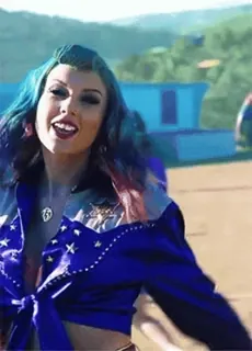 🌈 79bf6358 женщина, синие волосы, звезды, синяя куртка, открытый рот telegram sticker