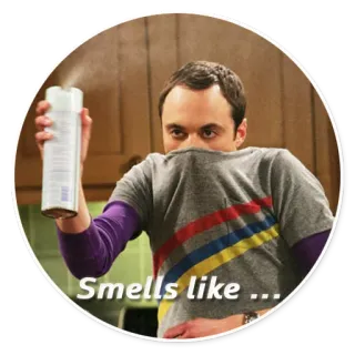 😶 baa25269 Sheldon Cooper The Big Bang Theory Smells like ... Sheldon, The Big Bang Theory, Série TV, Comédie, Odeur, Spray telegram sticker