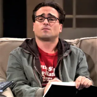 🥴 2c1a007d North Shore Harbor Goddess Burlesque hombre, gafas, sentado, serie de TV, Leonard Hofstadter, The Big Bang Theory telegram sticker