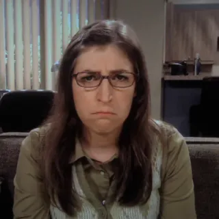 😐 5c9cf930 Mayim Bialik The Big Bang Theory triste, actriz, serie tv, científico, gafas, puchero telegram sticker
