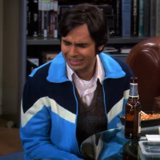 😭 673f6b76 Raj Koothrappali The Big Bang Theory Raj, Big Bang Theory, llorando, molesto, serie de TV, personaje telegram sticker