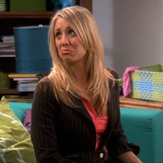 😢 a7726c33 Penny The Big Bang Theory triste, mujer, rubia, molesta, serie de tv, personaje telegram sticker