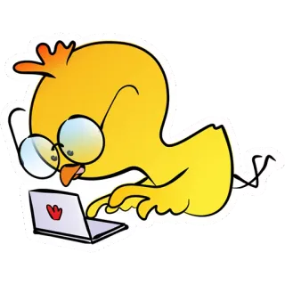 🤓 035a713d pollo, portátil, ordenador, dibujo animado, pájaro, gafas telegram sticker